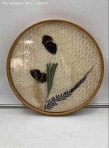 Vintage Multicolor Organic Pattern Natural Wood Round Serving Tray - Picture 1 of 6