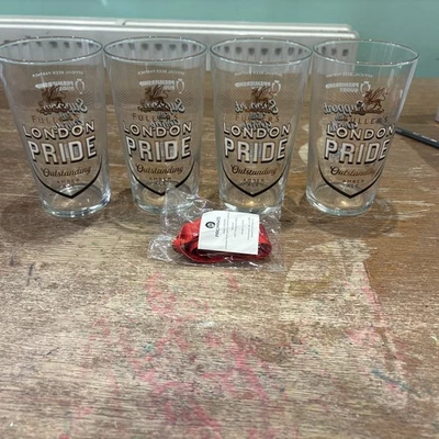 4 xFullers London Pride Beer Glasses brand  new plus bottle opener lanyard  - Image 1 of 4