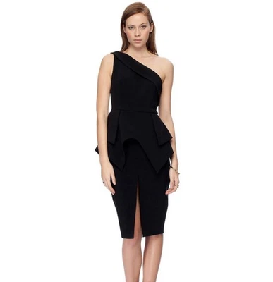 CAMEO ‘The End’ Black One Shoulder Peplum Cocktail Dress ~ Size L - image 1 of 4