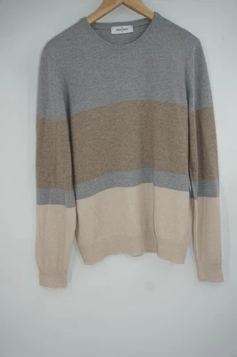 Gran Sasso Sweater Mens 50 Gray Beige Colorblock Virgin Wool Cashmere Italy - Image 1 of 4