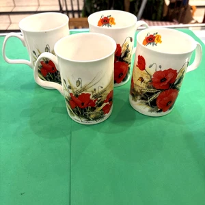 4 Roy Kirkham Poppy’s Fine Bone China Tassen England Red Poppy Flowers Vintage 1991 - Bild 1 von 13