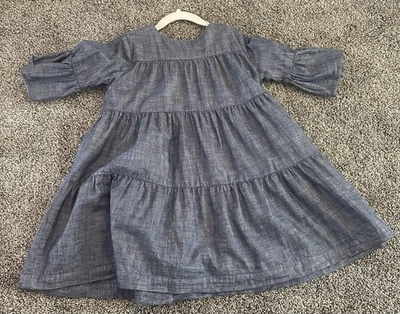 Gymboree Girls Blue Cotton Chambray Silver Shimmer Ruffled Tiered Dress Sz 5 - Image 1 of 3