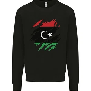 Torn Libya Flag Libyan Day Football Kids Sweatshirt Jumper - Picture 1 of 35