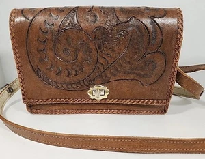 Vintage Western Leder Umhängetasche Handtasche Handtasche Handarbeit Boho unbenutzt EX - Bild 1 von 15