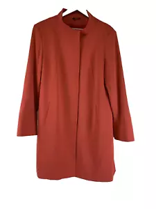 Cinzia Rocca Wool Coat Coral Orange Snap Mid High Collar Viscose Lined Womens 12 - Picture 1 of 16