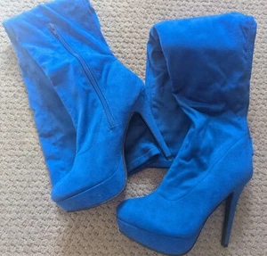 NEW ELECTRIC BLUE SOFT MICRO-SUEDE BOOTS! - Picture 1 of 14
