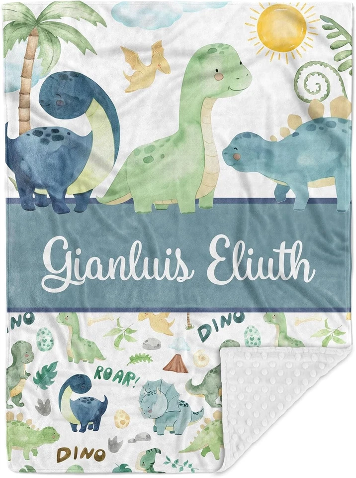 Customized Dinosaur Baby Blankets with Double Layer Dotted Backing for Boys - Image 1 of 3