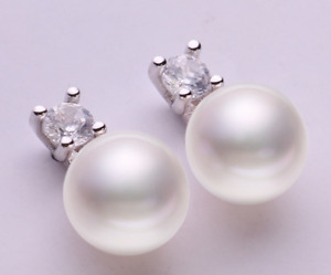 PAIR OF 10MM NATURAL SOUTH SEA GEUNINE WHITE PERFECT ROUND PEARL STUD EARRING 11