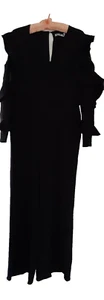 UNIQUE 21 Black Lace Insert Frilled Sleeve Jumpsuit Wide Leg Size 12 BRAND NEW - Picture 1 of 6