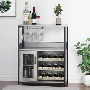 Wine Rack Freestanding Floor Wine Bakers Rack Liquor Bar Cabinet Wine Bar Table - Picture 1 of 9
