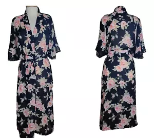 Natori II Damen Halstuch Robe Größe M schwarz mit rosa Rosen Blumenmuster Spitze halbdurchsichtig - Bild 1 von 6