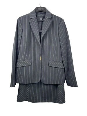 Traje Falda Apostrophe Elastizada Dos Piezas Negro Pin Rayas Un Botón (A Presión) 12 Foto 1 de 4