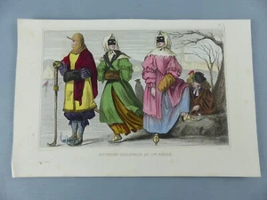 GRAVURE ancienne vers 1850 costumes PAYS-BAS patineurs hollandais17 è siècle ,86 - Picture 1 of 1