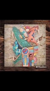 Profilo Maya legno di cedro intagliato a mano guerriero aquila giaguaro Chichen Itza Messico - Foto 1 di 1