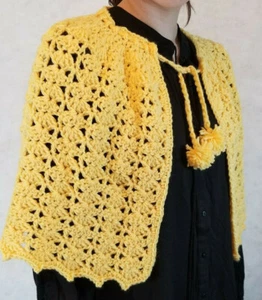 OOAK Capelet ORANGE/YELLOW VTG handmade crocheted Small/Med Cape-let COSPLAY - Picture 1 of 4