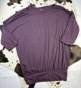 Garnet Hill Top lila Spitzenbesatz 3/4 Ärmel Stretch Strick Baumwolle Bluse Small S - Bild 1 von 8