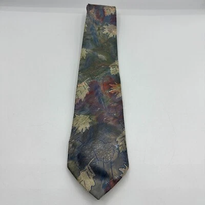 Oscar de la Renta Studio Necktie Gray Brown Red Vintage Leaves Pattern Tie Foto 1 de 4