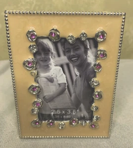 JEWELED ENAMELED SMALL METAL PICTURE FRAME - Picture 1 of 5