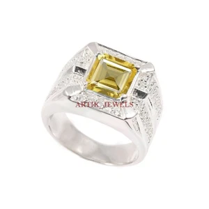 Natürlicher Zitronenquarz Edelstein mit 925 Sterling Silber Ring für Herren #5310 - Bild 1 von 3