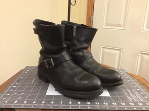 Harley Davidson Black Leather Boots Mens Sz 8.5 Side Zip & Buckle Combat Riding - Picture 1 of 11