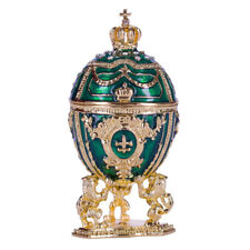 Faberge Egg Trinket Jewel Box with Lions and Imperial Crown 3'' (7.5 cm) green