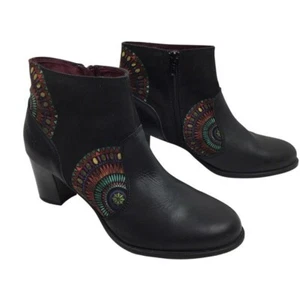 NWOT Desigual Womens 9 Suede Geometric BOHO Leather Ankle Boots Black - Picture 1 of 13