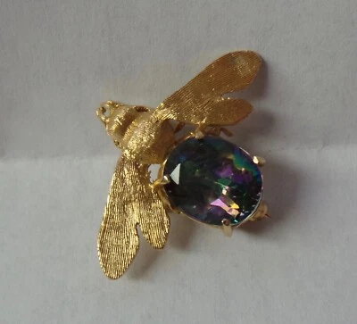 Broche prendedor de abeja topacio místico oro amarillo 14k 6,5 g Foto 1 de 4