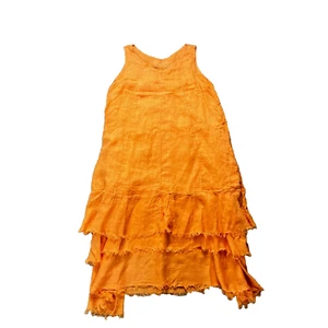 Grizas Linen Maxi Dress Sz 10UK 6US M Bright Orange Layered Boho Chic Voluminous - Picture 1 of 9