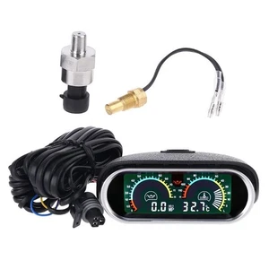 12v/24v Universal Truck Car Oil Pressure Gauge + Temperature 10mm 1/8 NPT Sensor - Picture 1 of 8