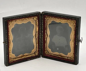 Fotografías ambrotipo de 1800 niño y niña en estuche negro en relieve * - Imagen 1 de 9