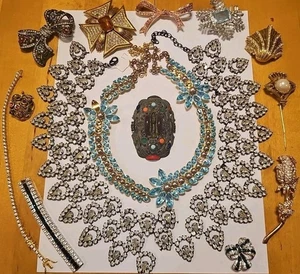 BIG Designer Lot KJL NOLAN MILLER & Unsigned Rhinestone Jewelry 4 Repair AUCTION - Picture 1 of 24