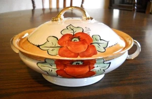 Antique Z S & Co Bavaria Poppies Lusterware Casserole Dish Soup Tureen Gold Trim - Picture 1 of 8