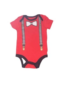 Red One-piece With Printed Bow tie & Suspenders - Picture 1 of 2