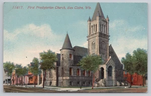 Postkarte Vintage Die erste presbyterianische Kirche in Eau Claire, WI. - Bild 1 von 2