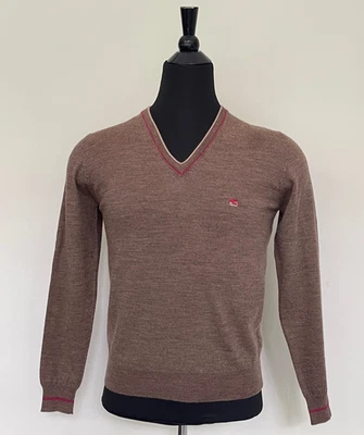 Nuevo Suéter Unisex ETRO Cuello en V Lana Marrón Pullover Beige Rosa Borde Jersey Talla XL Foto 1 de 4
