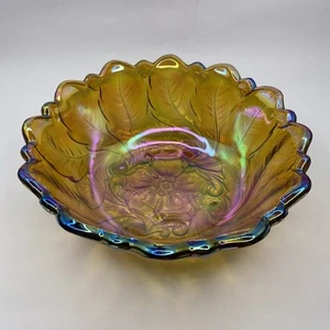 Vintage Large Heavy Thick Carnival Glass Serving Bowl Marigold Orange Wild Rose - Picture 1 of 15