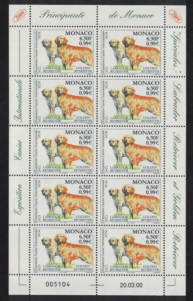 Hoja para perros Monaco Golden Labrador Golden Retriever 2000 MNH SG#2443 Foto 1 de 1