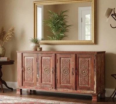 Antiguo aparador tallado ornamentado 4 puertas buffet Credenza 69x36 Foto 1 de 4