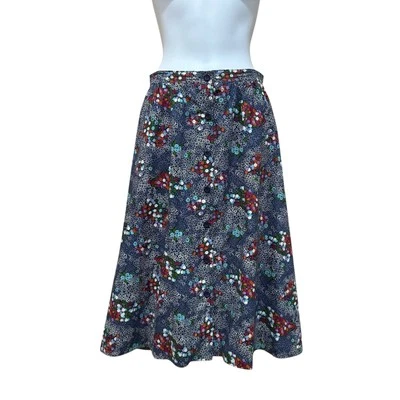 Vintage Bloomingdales Full Midi Skirt Blue Floral Button Down Size 12 - Image 1 of 4