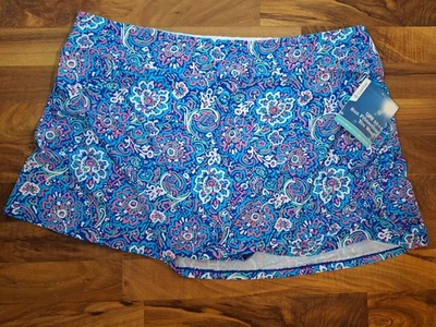 New Coolibar 2X Swim Bottoms Skirt Blue Pink Floral UPF 50+ - Image 1 of 4