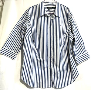 Lauren Ralph Lauren  2X Blue White Stripe Stretch Non Iron Shirt Career Preppy - Picture 1 of 9