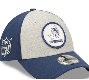 Dallas Vaquero Nuevo Con Etiquetas New Era Gris Azul Marino 2022 Lateral 39THIRTY Flex S/M Sombrero Histórico - Imagen 1 de 5