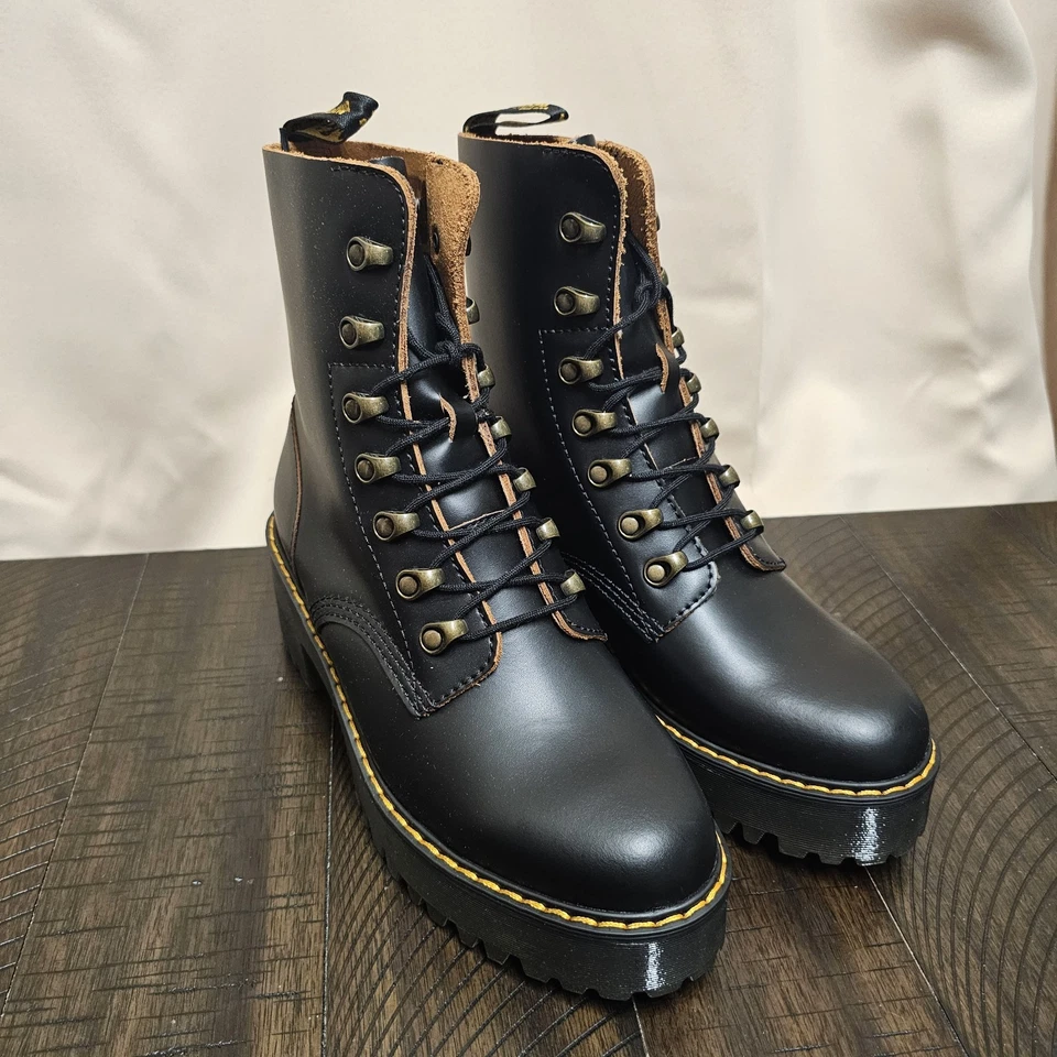 Dr. Martens Leona Leather Heeled Boots Black Womens Size 8 - Image 1 of 4