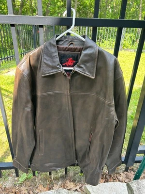 Winchester Mens Leather Jacket Brown Coat Large Full Zip Bomber Snap Cuffs - Image 1 of 4