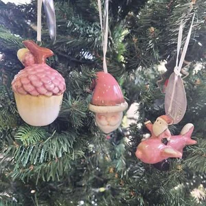 Set 7 Pz Appendini Rosa in Ceramica - Decorazioni Natalizie - Foto 1 di 5