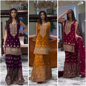 SALWAR KAMEEZ INDIO PAQUISTANÍ BODA FIESTA ROPA VESTIDO BOLLYWOOD TRAJE SHARARA - Imagen 1 de 17