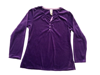 Aria Size M Velour Purple Long Sleeve Stretch Pajama Lounge Top Women's - Image 1 of 4