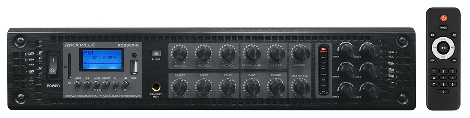 Rockville RCS350-6 350 Watt 6 Zone 70v Commercial/Restaurant Amplifier/Bluetooth - Image 1 of 4