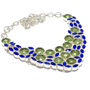 Green Amethyst Chalcedony Gemstone Silver Plated Necklace Jewelry 18" - Picture 1 of 1