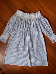 Forever 21 Women’s Off The Shoulder Dress SMALL Striped Ruffle 3/4 Sleeves NWT S - Picture 1 of 5